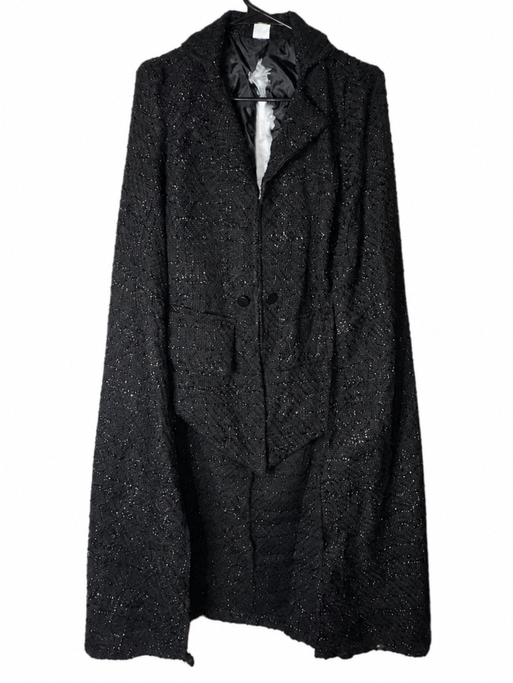 Disney Cruella Black Tweed Glitter Cape Blazer Coat Dalmatian Faux Fur Size L